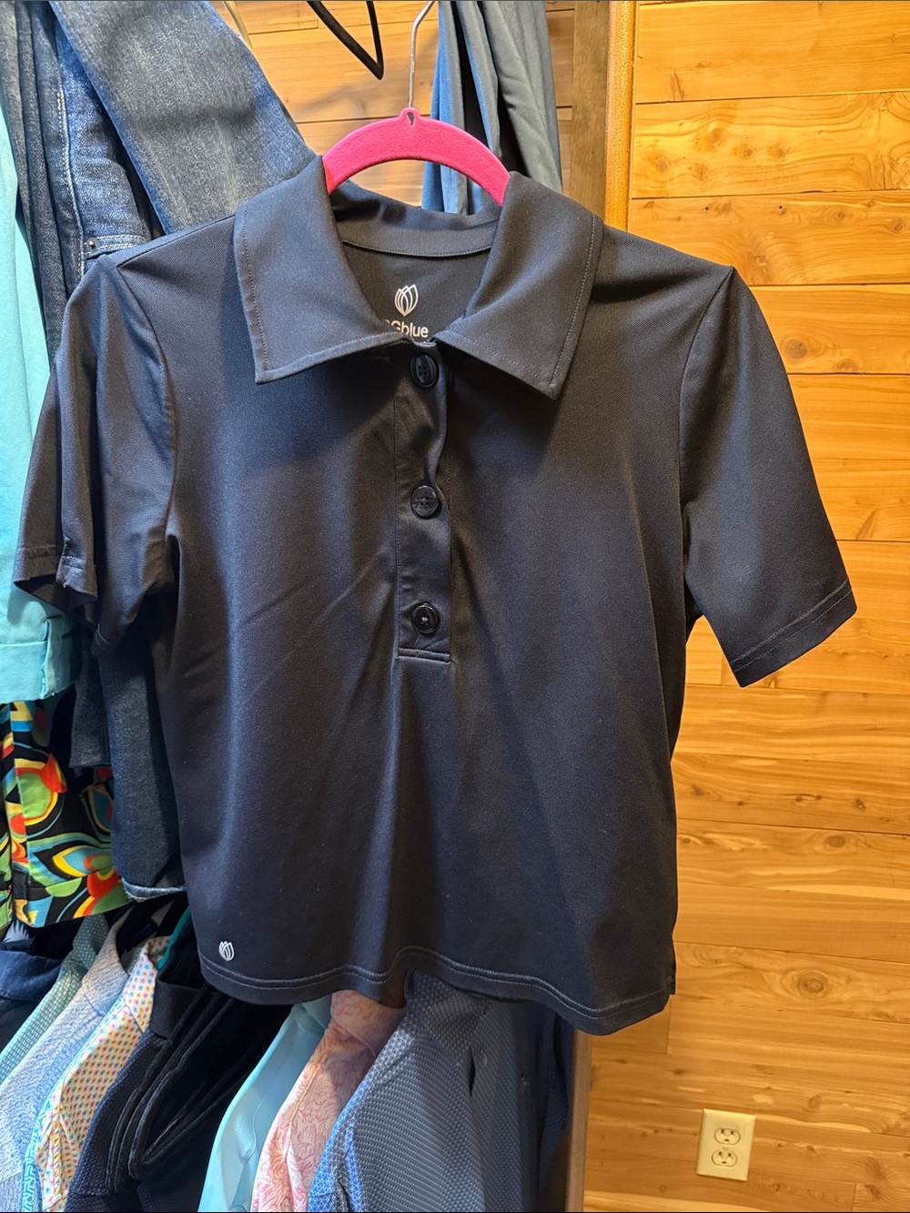 mbg blue Black Short-Sleeve Button-Down Polo